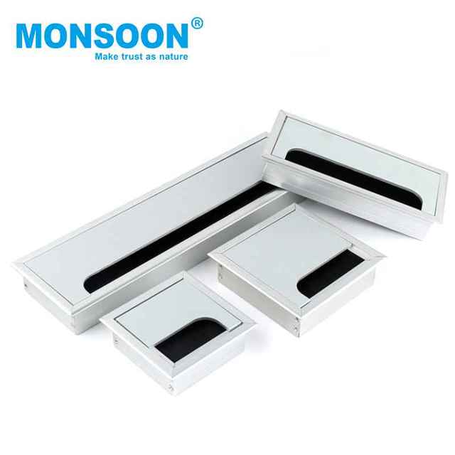 Office Computer Desk Cable Cover Outlet Box Aluminum Square Hole Cover Metal Brush Cable Grommet Hotel Bedroom Supermarket