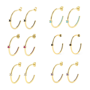 ต่างหูเพชรหลากสีรูปตัว C ชุบทอง 18k ยี่ห้อ ROXI Fashion สำหรับผู้หญิง - Product Image 1