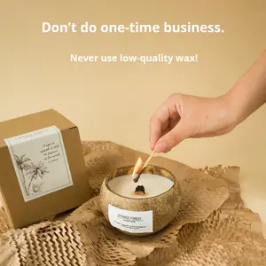 Bougie parfumée en coquille de noix de coco naturelle, marque privée en gros, huile essentielle, cire de soja à base de plantes, décoration de maison de luxe, cadeau de vacances - Product Image 3