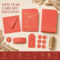 Carte de vœux personnalisée 2027 en papier coton corail avec feu d'artifice et port, dorure à chaud, impression de logo OEM et enveloppe