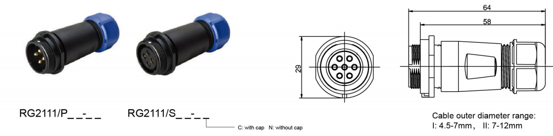 Industrial RG2112 SP21 Waterproof Panel Mount Connector 500V 30A For Automotive
