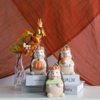Figurines de hérissons en résine pour la récolte d'automne, ornements vintage de citrouilles blanches, décorations de table d'automne pour Thanksgiving, décoration intérieure