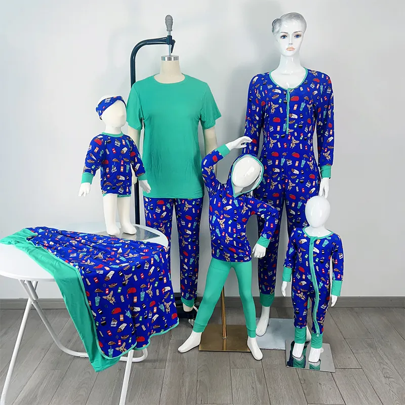 Ensemble pyjama de marque personnalisé, tenues assorties pour la famille, pyjamas de Noël en bambou pour garçons et filles, vêtements de nuit raglan pour femmes