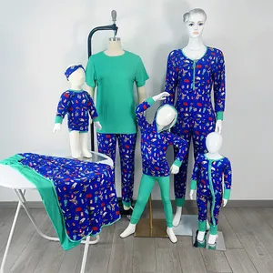 Custom Brand Pjs Sets Family Matching Outfits Bamboo Boys and Girls Pajamas Christmas Raglan Women Sleepwear Clothing