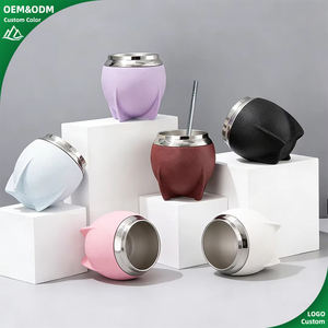 Gourde à yerba mate 10oz en acier inoxydable à double paroi, argentine, calabash, 280ml, tasse à thé, revêtement extérieur en plastique isolant - Product Image 1