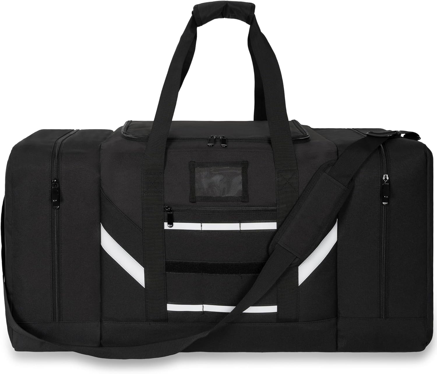 Free Sample Custom Design Black Firefighter Rescue Trolley Gear Duffel Bag Safety Reflective Strip Helmet Travel Tote Bag