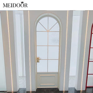 باب فرنسي زجاجي من الألمنيوم بتصميم قوسي عصري، باب خارجي تجاري لغرف النوم والردهات، عازل للحرارة، أسود، بمفصلات مقوسة، أبواب مزدوجة - Product Image 4