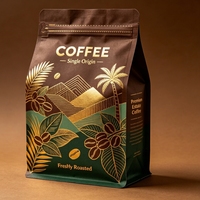 Sachet de café écologique durable en PE Kraft, étanche, à huit soudures latérales, avec fermeture éclair supérieure, fond carré, à découpe facile, imprimé sur mesure pour aliments et grains