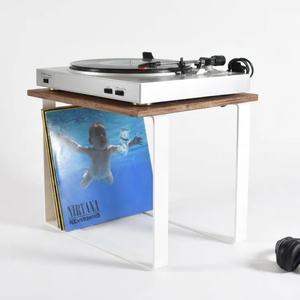 Support de tourne-disque avec porte-disques, décorations de table en métal et bois, <span class=keywords><strong>meuble</strong></span> de station musicale pour accessoires audio, décoration intérieure - Product Image 2