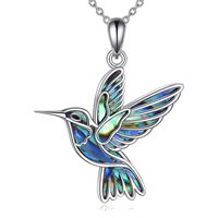 Collier Colibri en Argent Sterling 925 avec Coquille d'Ormeau Naturelle et Pendentif Marguerite pour Femme