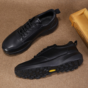 Chaussures pour hommes en cuir véritable à bout rond, style britannique, lacets, semelle en caoutchouc antidérapante, toutes saisons, usage décontracté - Product Image 1