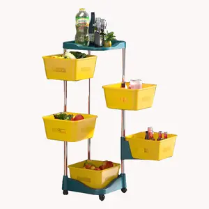 Rack de armazenamento multicamadas, rack quadrado removível para uso doméstico, cozinha, vegetais, frutas, plástico