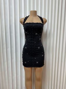 Nuevos Vestidos Halter de Cuello Cuadrado Elásticos con Abertura Alta y Adornos de Pedrería para Mujer, a la Moda - Product Image 4