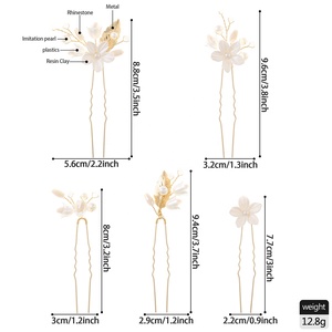 Épingles à cheveux florales faites à la main pour mariée, en argile polymère, en forme de U, <span class=keywords><strong>avec</strong></span> fausses perles, style vintage bohème, accessoires de mariage pour la mariée - Product Image 6
