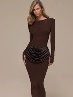 Robe longue drapée et froncée pour femme, manches longues, coupe ajustée, élégante, pour soirée, vente en gros, personnalisable