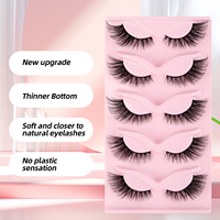 Faux cils naturels faits à la main en vison/fourrure synthétique végane réutilisables, bande fine, soie 3D, bande complète, longs, noirs, en coton, vente en gros