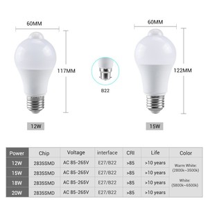 E27 B22 <b>LED</b> Bulb 12W 15W 18W 20W PIR <b>Motion</b> <b>Sensor</b> Human Body Induction <b>Light</b> Home Use Wide Voltage - Product Image 5