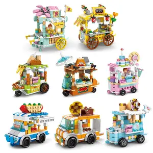 핫 세일 2024 도시 스트리트 뷰 빌딩 블록 장난감 아이들을위한 다채로운 음식 자동차 어린이 플라스틱 장난감 빌딩 블록 세트
