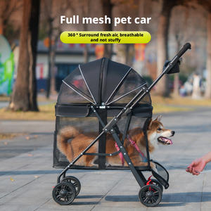 Kingtale Pet Suppliers Aksesoris Anjing Kereta Dorong Hewan Peliharaan Lipat 4 Roda Berbahan Kaca Model Fashion dengan Ritsleting untuk Anjing Kucing Anak Anjing Ukuran Kecil Sedang - Product Image 4