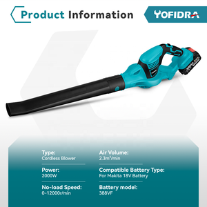 <span class=keywords><strong>Souffleur</strong></span> <span class=keywords><strong>électrique</strong></span> Yofidra 2000W pour le bricolage, sans fil, pour souffler les feuilles, la neige, la poussière, outil de nettoyage de jardin avec batterie au lithium-ion <span class=keywords><strong>Makita</strong></span> 18V - Product Image 2