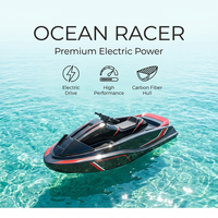 Bateau à moteur de plaisance rouge élégant certifié Premium, bateau rapide marin, coque aérodynamique brillante, bateau de croisière