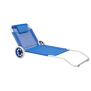 Promotion Big discount Adjustable Reclining Aluminium Folding Blue Sun Beach Lounge with wheels