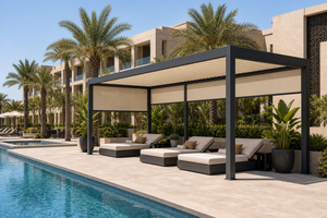 Pérgola retráctil motorizada RKOVE RK-S4, vista panorámica, resistente al viento y la lluvia, luz LED ambiental con pantalla de privacidad - Product Image 5