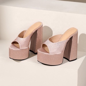 Sandales de soirée pour femme à bout ouvert, à talons hauts épais et plateforme, ornées de strass argentés, mode été, chaussures haut de gamme - Product Image 4