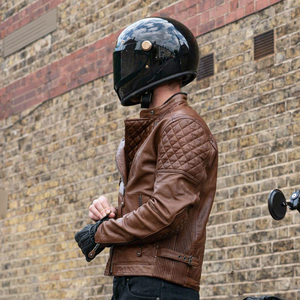 Men's Brown Leather Biker <b>Jacket</b> Full Sleeve Windproof Retro Cafe <b>Racer</b> Style All Seasons Wear - Product Image 3