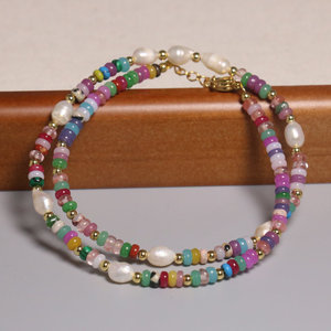 Collana da Donna Trendy Placcata Oro <span class=keywords><strong>con</strong></span> Perle Imitazione Giada e Perle Barocche, Set Gioielli <span class=keywords><strong>con</strong></span> Ciondolo a Abaco e Perline Delicate - Product Image 4