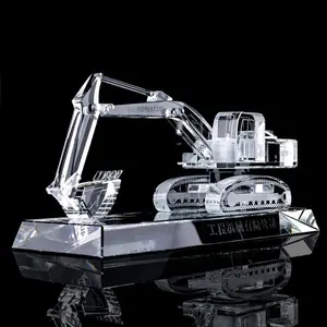 Business gift crystal crafts car figurines cube model custom 3D stereo wheel excavator crystal model