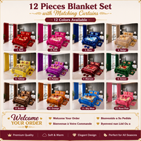Lot de 12 couvertures Raschel avec rideaux assortis, ensemble de literie épais et chaud pour lit King Size