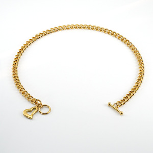 Zogxin Cuban Chain Necklace And <b>Bracelet</b> <b>Set</b> 18K Gold Heart Pendant Stainless Steel OT Clasp For Women Party Jewelry - Product Image 3