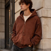 Sweat à capuche zippé surdimensionné en coton délavé et vieilli, personnalisable, marque privée, épais, pour homme