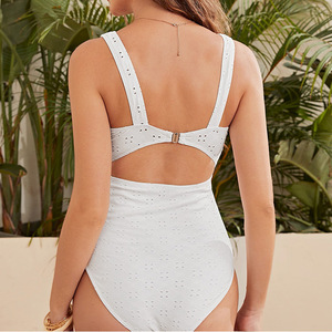 Maillot de bain une pièce blanc, col en V, grande taille, pour femmes, <span class=keywords><strong>vêtements</strong></span> d'été - Product Image 5