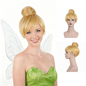 Peluca de cosplay unisex de Tinker Bell, estilo moño corto dorado, fibra de monofilamento para fiestas temáticas de hadas, disfraz de Halloween - Product Image 1