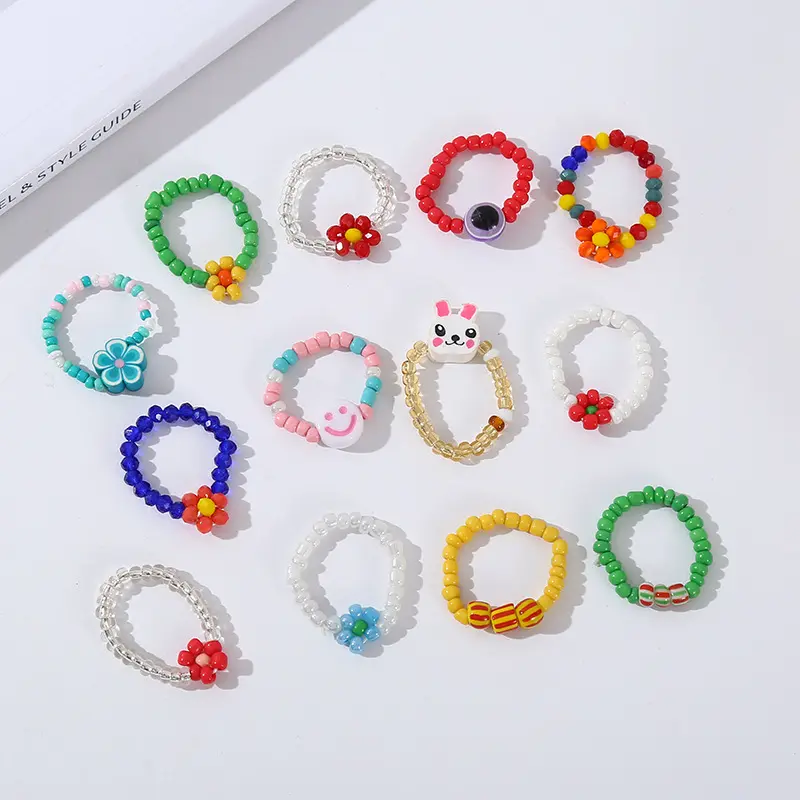 New Arrival Handmade Beaded Ring Colorful Weaving Flower Fashion Women Ornaments
