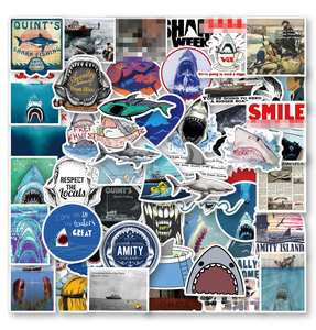 สติกเกอร์กราฟฟิตีลายภาพยนตร์<span class=keywords><strong>ฉลาม</strong></span>อย่างดุเดือด50ชิ้นสำหรับตกแต่งกระเป๋าเดินทางกระดานโต้คลื่นสติกเกอร์โต้คลื่นทะเล - Product Image 1