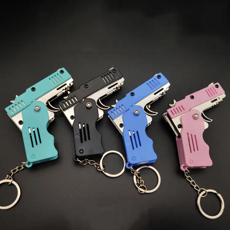 Porte-clef à bande de caoutchouc pour enfants, mini pistolet à bande de caoutchouc, jouet pour enfants, plaques en plastique, 6 tirs