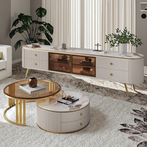 Meuble <span class=keywords><strong>TV</strong></span> en verre trempé du fabricant d'origine, combinaison salon, style moderne, luxe léger, plaque de roche extensible - Product Image 1