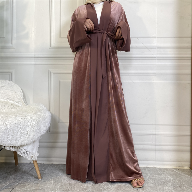 1951#  Winter Design Solid Color Fashion Simplicity Open Latest Abaya - CHAOMENG MUSLIM SHOP