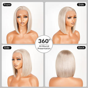 Peluca Bob sin procesar de 8-10 pulgadas <span class=keywords><strong>gris</strong></span> plateado <span class=keywords><strong>corto</strong></span> con encaje transparente de los mejores vendedores y proveedores de cabello indio - Product Image 4