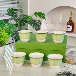 Classic Green Bone China 6-Piece Tea <b>Cups</b> Dishwasher Safe Gift Box Included European Hotel Home Gift - Product Image 2