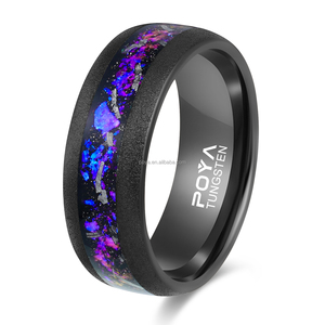 Anello da uomo POYA Coffee Wedding Band 8mm in tungsteno carburo nero argentato sabbiato a cupola con intarsio meteorite galassia - Product Image 2