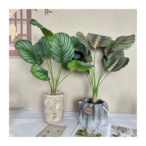 Big 9 Green Apples High Quality Silk Green Artificial Calathea Tree en Pot Manufacture Decoración de escritorio interior con blanco - Product Image 3