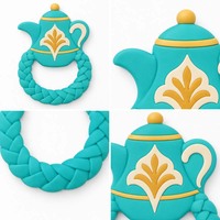 Anneau de dentition en silicone pour bébé, motif théière tressée, couleur turquoise, personnalisable OEM