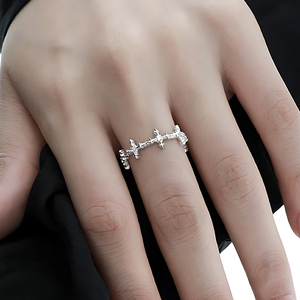 Cincin salib perak Sterling untuk wanita mode cincin bintang dapat diatur perhiasan indah unik kustom minimalis sederhana desainer pria - Product Image 4
