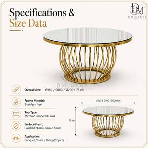 Table de mariage ovale de luxe personnalisée en acier inoxydable doré avec base en cage et plateau en verre trempé miroir pour banquets - Product Image 5