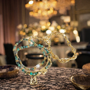 Pulsera de Perlas de Agua Dulce Turquesa con Cuentas, Joyería Geométrica de Piedra Natural con Baño de Oro para Fiesta - Product Image 2