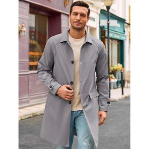 2025 gabardina clásica con solapa para hombre, chaqueta cortavientos larga de un solo pecho, abrigo de talla grande de tela de lana - Product Image 1